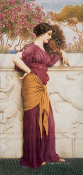  Abanico Obras - El abanico del pavo real 1912 Dama neoclásica John William Godward